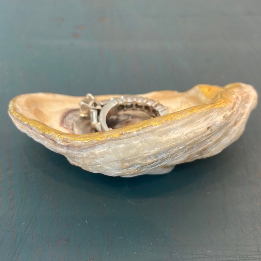 Gold painted Oyster Shell Ring Dish, Holder 🎁wrapped & Gives Back🎗️